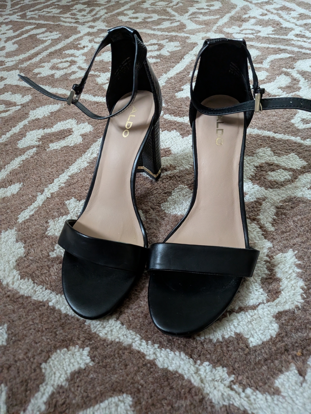 ALDO Black Ankle-Strap Block Heel Sandals
